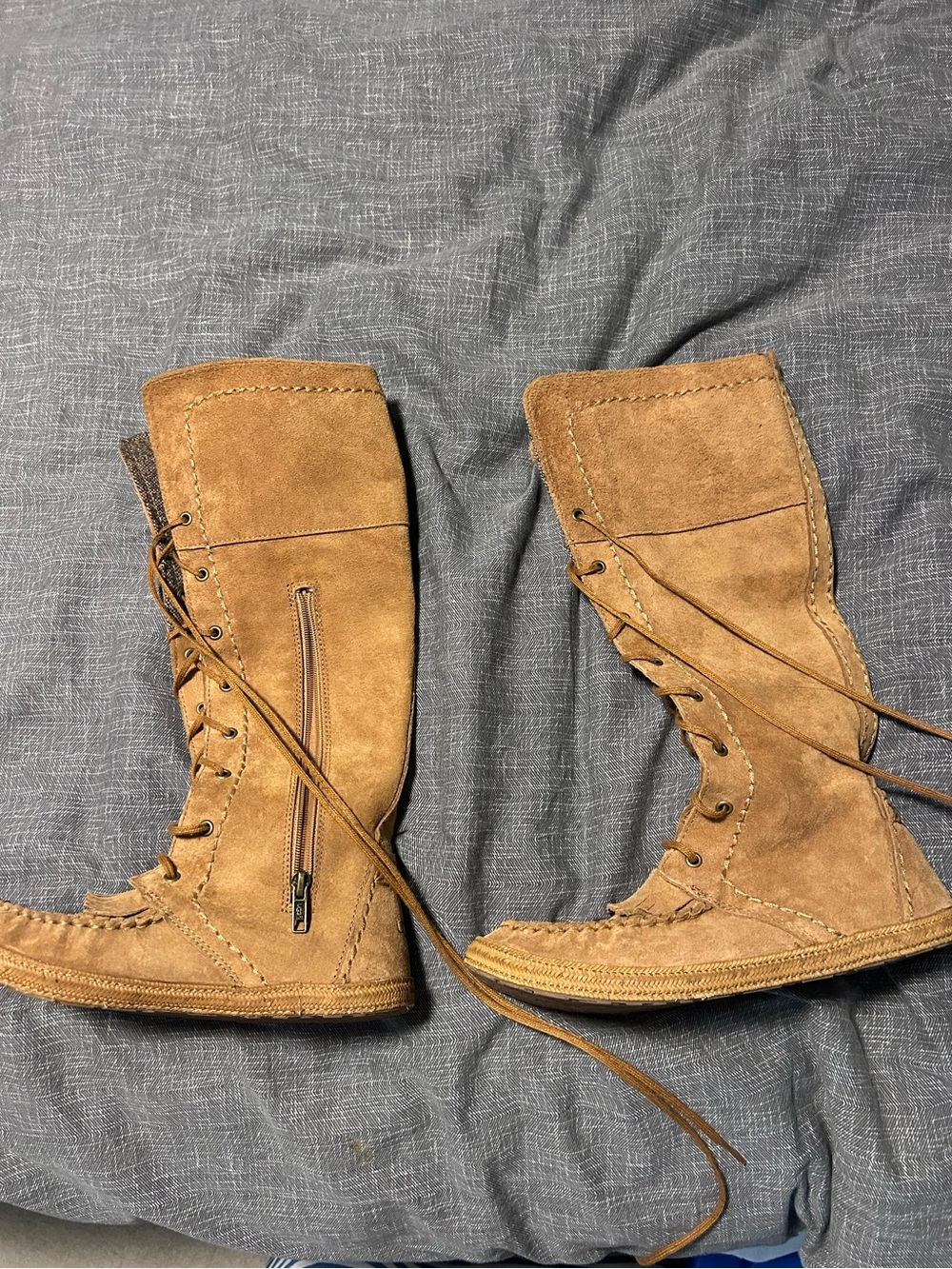 UGG Tall Lace-Up Suede UGG Boots  in Chestnut